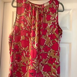 LOFT Vibrant Floral Sleeveless Blouse - Pink and Tan